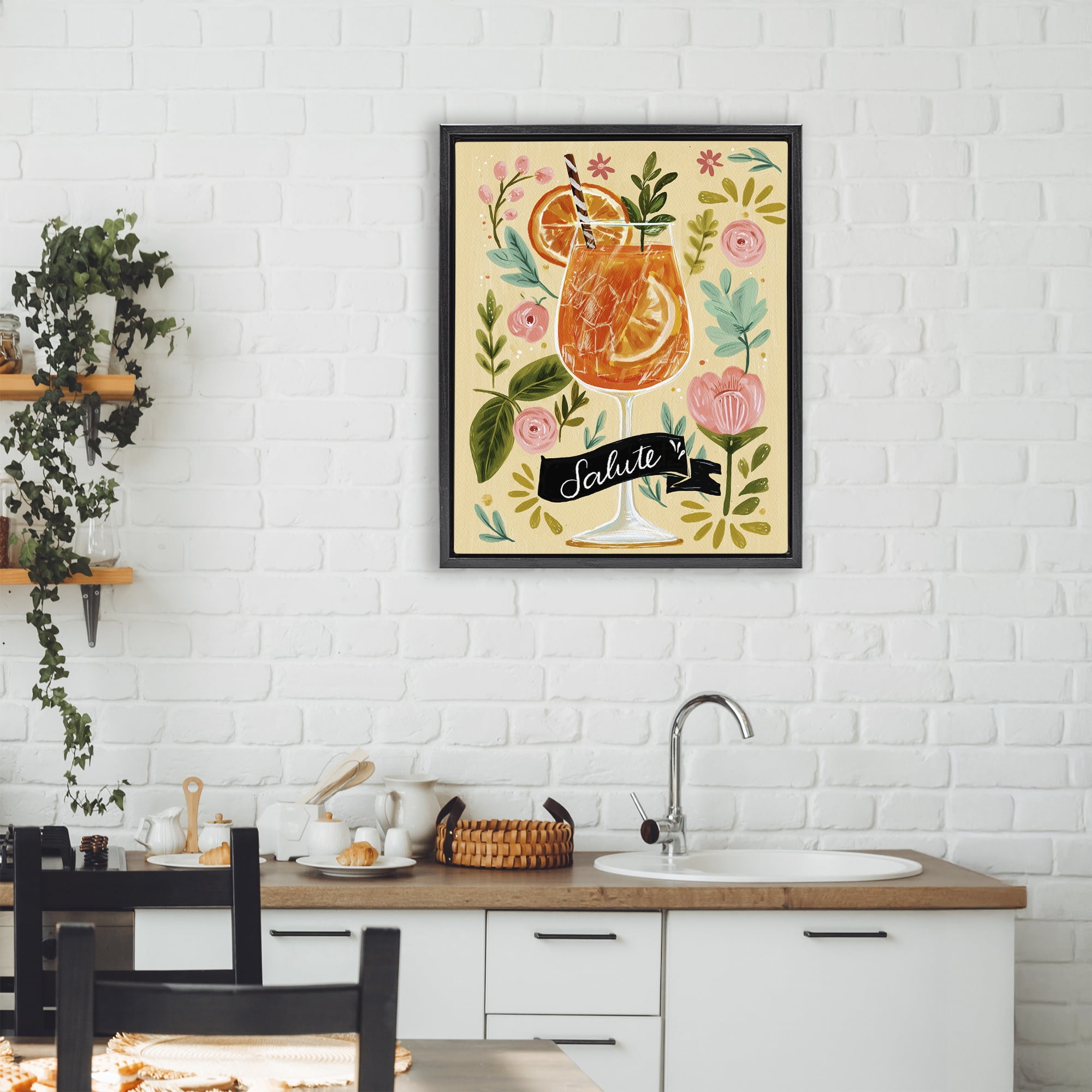 Stupell Industries Salute Citrus Cocktail Black Framed Floater Canvas Wall Art, design by Yen