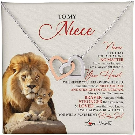 Personalized To My Niece Necklace From, Aunt Auntie Uncle Not Even Time Floral Niece Birthday Graduation Christmas with Customized Message Card and Gift Box, Interlocking Heart Necklace