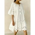 thumbnail image 2 of Women's Eyelet Embroidered Tassel Tie Neck Dress with Ruffled Hem Cotton % Fabric for Everyday Casual Summer Wear, 2 of 7
