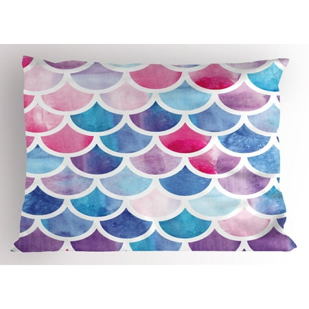 Mermaids Pillow Sham Fish Scale Pillow Sham Circles with Pastel Watercolors Mermaid Pattern Tropical Artistic Illustration, Decorative Standard Size Printed Pillowcase, 26 X 20 Inches, Multicolor, by Ambesonne ()