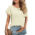 thumbnail image 3 of JuneFish Women Trendy Summer Casual Short Sleeve Basic Textured Solid Color Round Neck T Shirts Blouse, 3 of 8