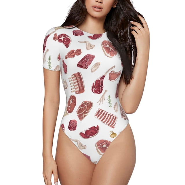 Balery Different Meat Body de cuello redondo de manga corta para mujer Tops de manga corta Tops básicos-Large