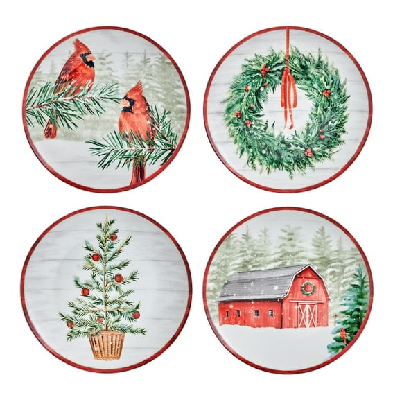 Mikasa Holiday Countryside Christmas Bone China Salad Plates, Set of 4, 9 Inch