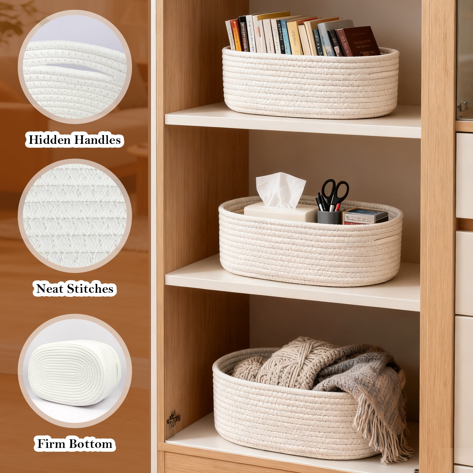 Godance 3 Packs Storage Baskets for Shelves, 13"x8"x5" Closet Organization Storage Bins, Storage Bins for Nursery, Bathroom, Closet, Cube Shelf, Decorative, Gift Basket