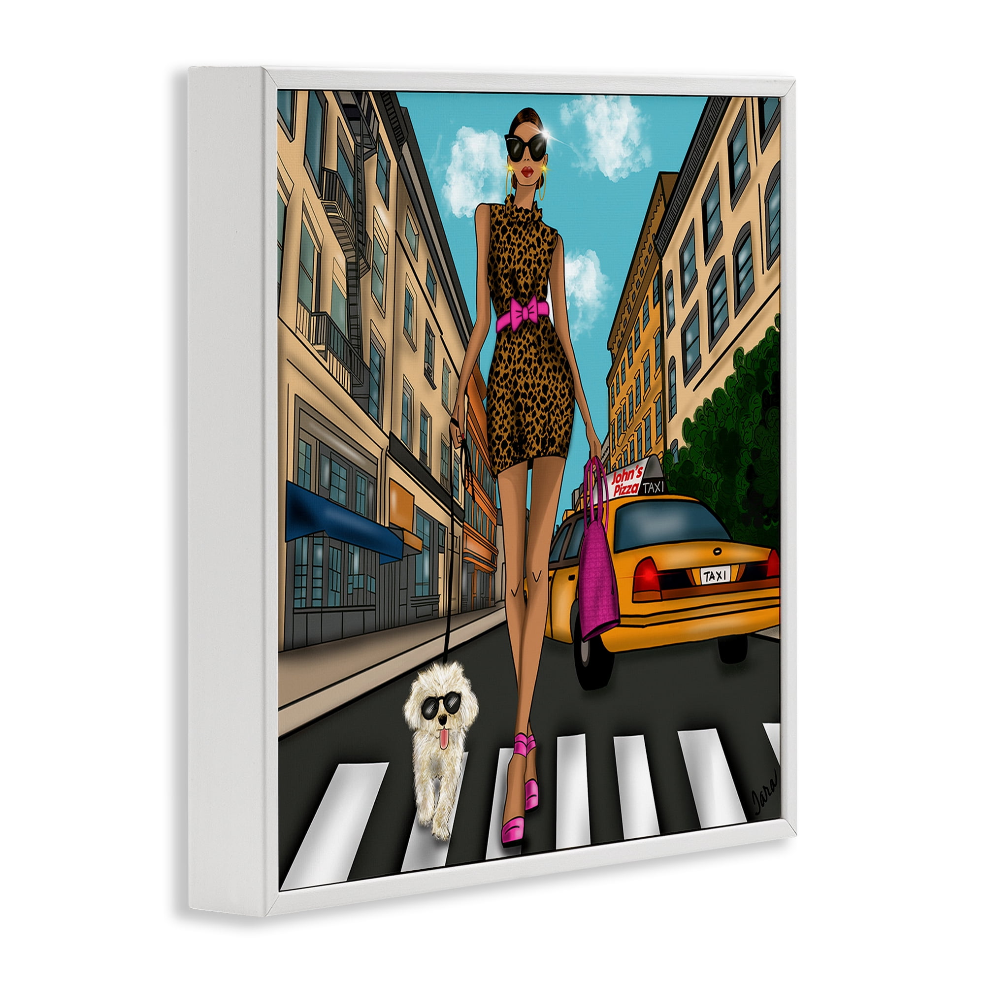 Stupell Industries Fashion Girl in Big City White Framed Giclee Art, design by Tara Boone