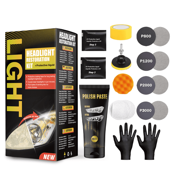 Headlight Restoration Kit, Headlight Cleaner, Polish & Restore Yellowed, Oxidized, Cloudy Lens Back to Like-New