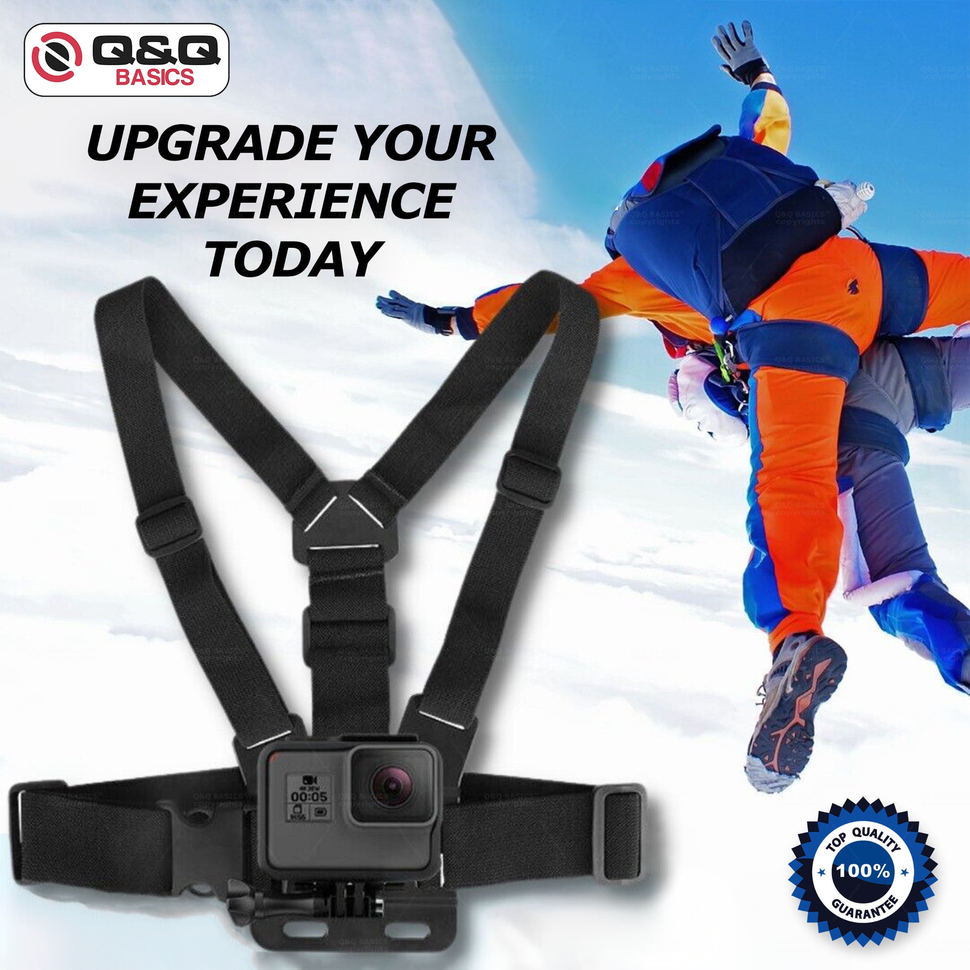 Q&Q BASICS Cell Phone Chest Mount Harness Vest Strap Clip Holder for POV/VLOG, Compatible with iPhone,Samsung, GoPro Hero, DJI Osmo, AKASO and Action Cameras