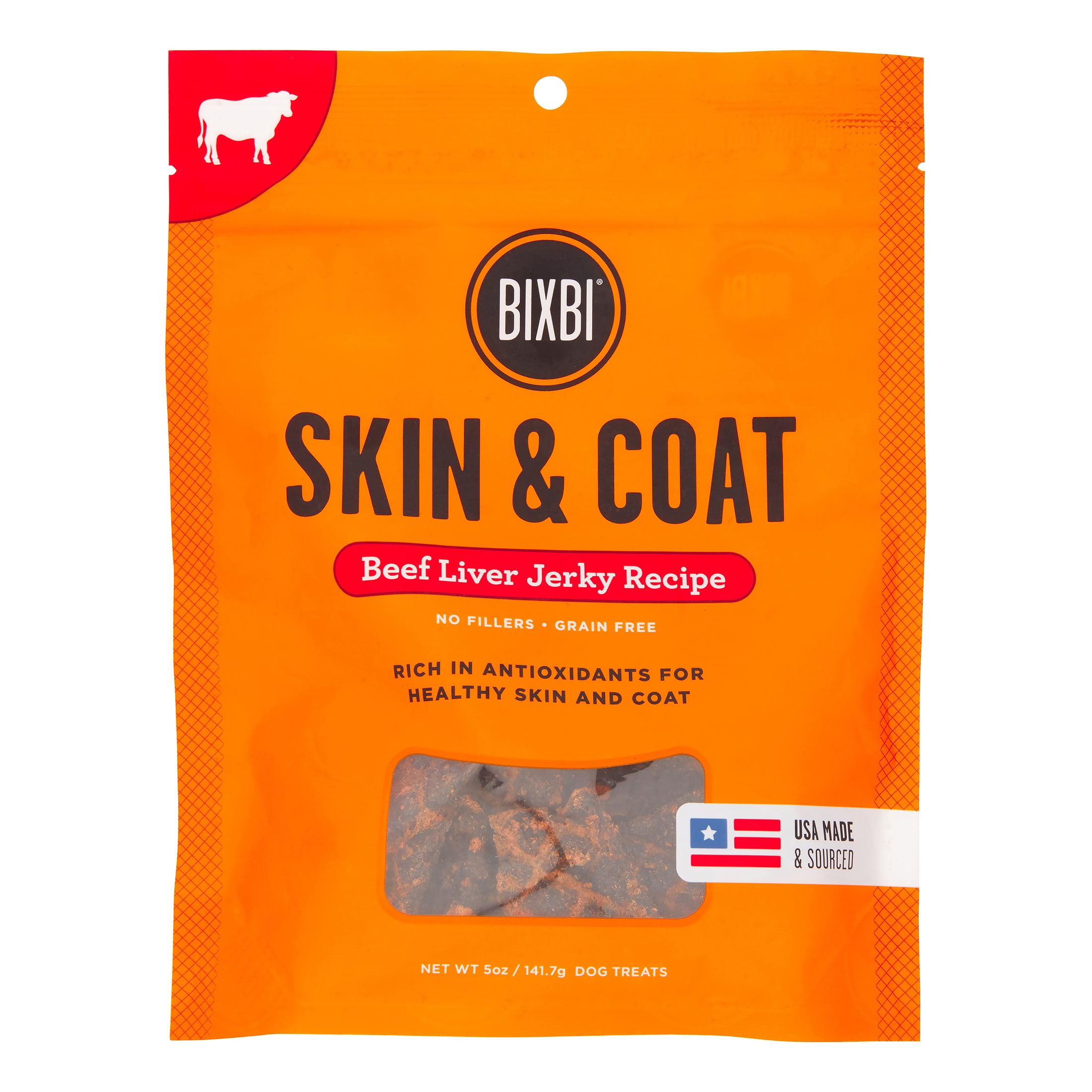 Bixbi Skin & Coat Beef Liver Jerky Recipe Dog Treats, 5 Oz