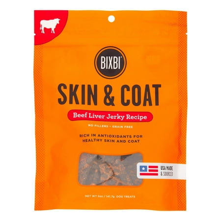 Bixbi Skin & Coat Beef Liver Jerky Recipe Dog Treats, 5