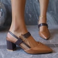 thumbnail image 6 of GERsome Women's Block Heels Pointy Closed Toe Summer Slip On Comfort Slingback Dress Shoes for Work Wedding Party, Brown Size 9.5, 6 of 9