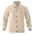 thumbnail image 5 of Corduroy Coat for Men Button Down Drawstring Stand Collar Casual Jackets with Pockets Fall Winter Outerwear (XL, Khaki), 5 of 6