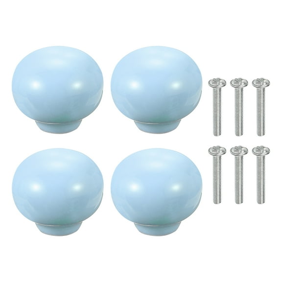 Uxcell 4 Pack Ceramic Cabinet Knobs, 1.3 Inch Round Ceramic Drawer Knob Dresser Pulls with Mounting Screws Knobs Modern Furniture Handles for Kitchen Closet Cupboard, Light Blue