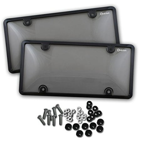 Zento Deals 2 Pieces of Unbreakable License Plate Shield Covers-Smoke-Tinted Shield Black-Fits All Standard 6x12 Inches Novelty/License