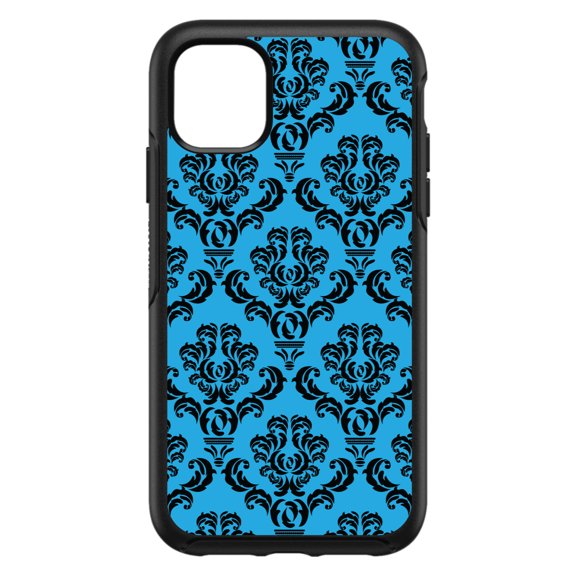 DistinctInk Custom SKIN / DECAL compatible with OtterBox Symmetry for iPhone 11 (6.1" Screen) - Blue Black Damask Pattern - Floral Damask Pattern
