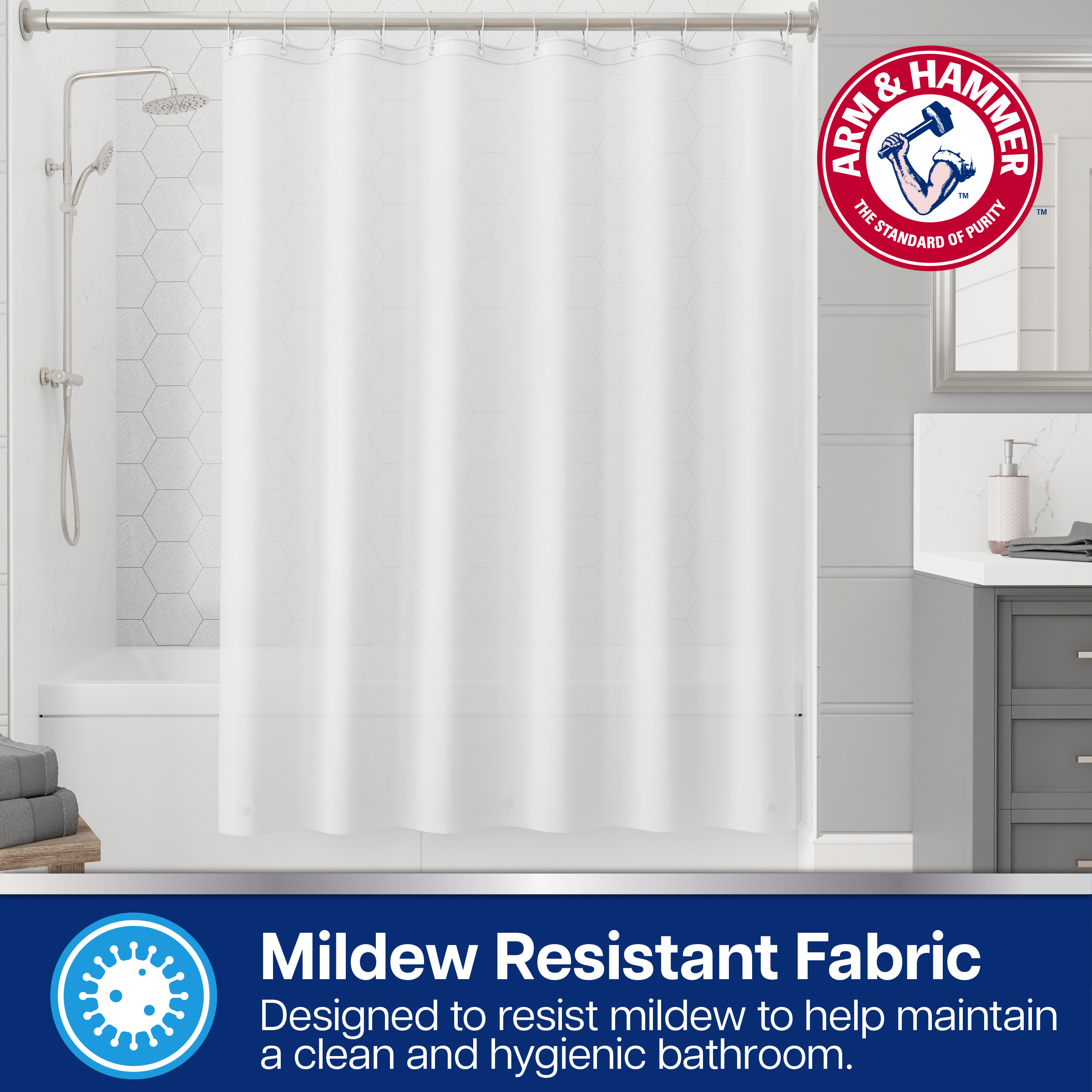 Arm & Hammer™ Waterproof PEVA Shower Liner, Medium Weight, 70x72, Frosted