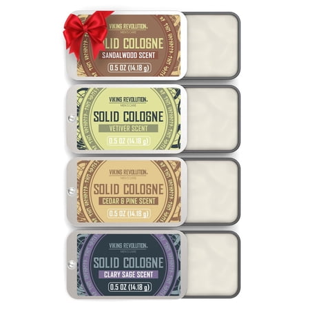 Viking Revolution - Mens Solid Colognes - Solid Perfume for Men with Cedar Wood  Clary Sage  Vetiver  Sandalwood - 4 Pack  0.5 Oz