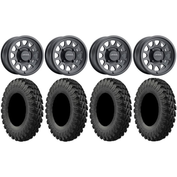 Method 414 15" Wheels Black  13mm 37" MotoRally Tires Can-Am Maverick X3 / Honda Pioneer 1000 / Talon