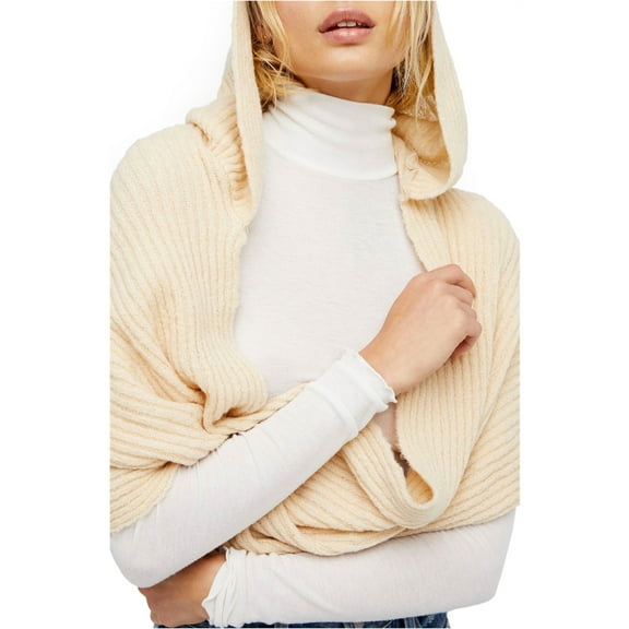 Free People Womens Hooded Sweater Wrap Swing, Off-White, One Size