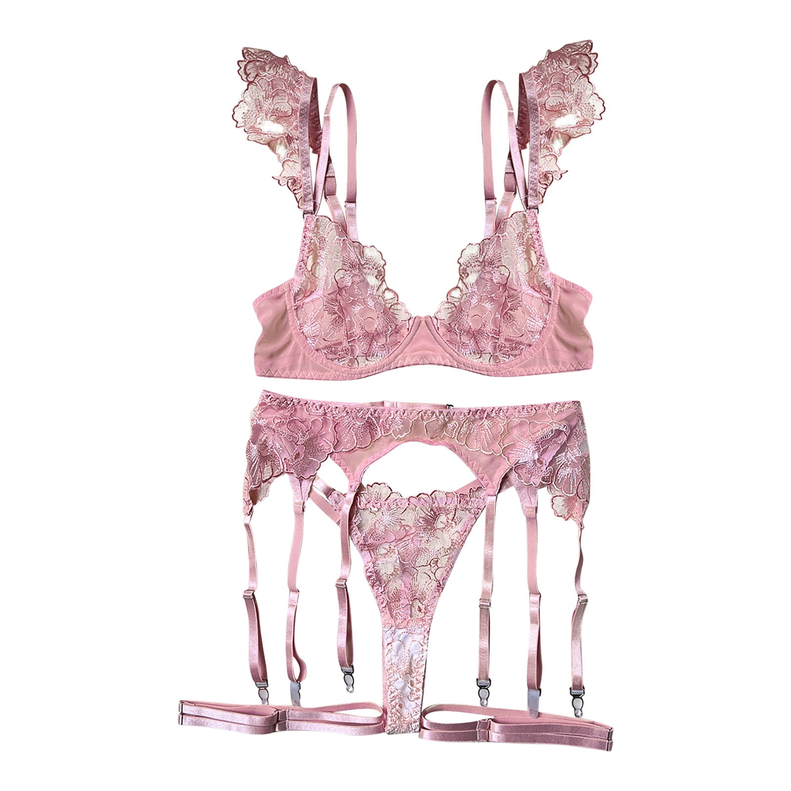 HAPIMO Women's Plus Size Lingerie Underwear Set Sale Lace Sleeveless Wireless Bra Garter Fashion Comfy Sleepwear Elegant Pajamas Summer Pink S