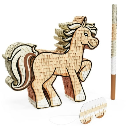 Horse Pinata Bundle with a Blindfold and Bat ― Hand Made Extra Small Sized Pinata For Birthday Parties, Kids Carnival and Related Events ― Small Pinata Holds Up to 2 lbs of Candy