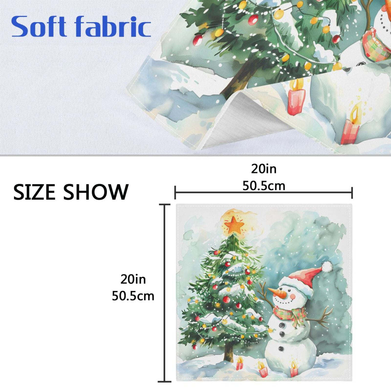 JSTEL Christmas Snowman Tree Cloth Napkins Set of 6, 20x20 Inch Washable and Reusable Napkin for Decoupage Dinner Party Everyday Use