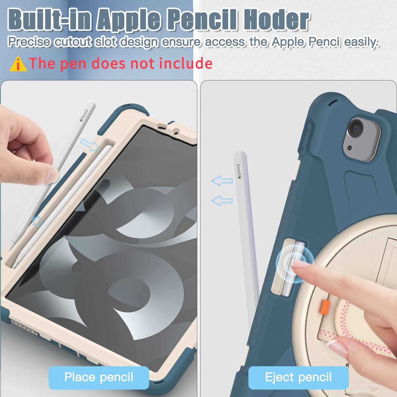 ELEHOLD Case For Apple iPad 11th(A16) 2025/10th Gen 2022, Military Grade Silicone Hybrid Rugged Case with Pencil Holder Rotating Stand Hand/Shoulder Strap,Cornflower Blue
