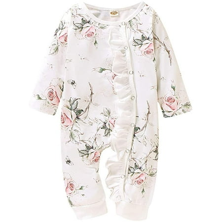 

Newborn Infant Girls Onesie Knitted Creeper Funny Baby Girl Cute Print Floral Button Romper