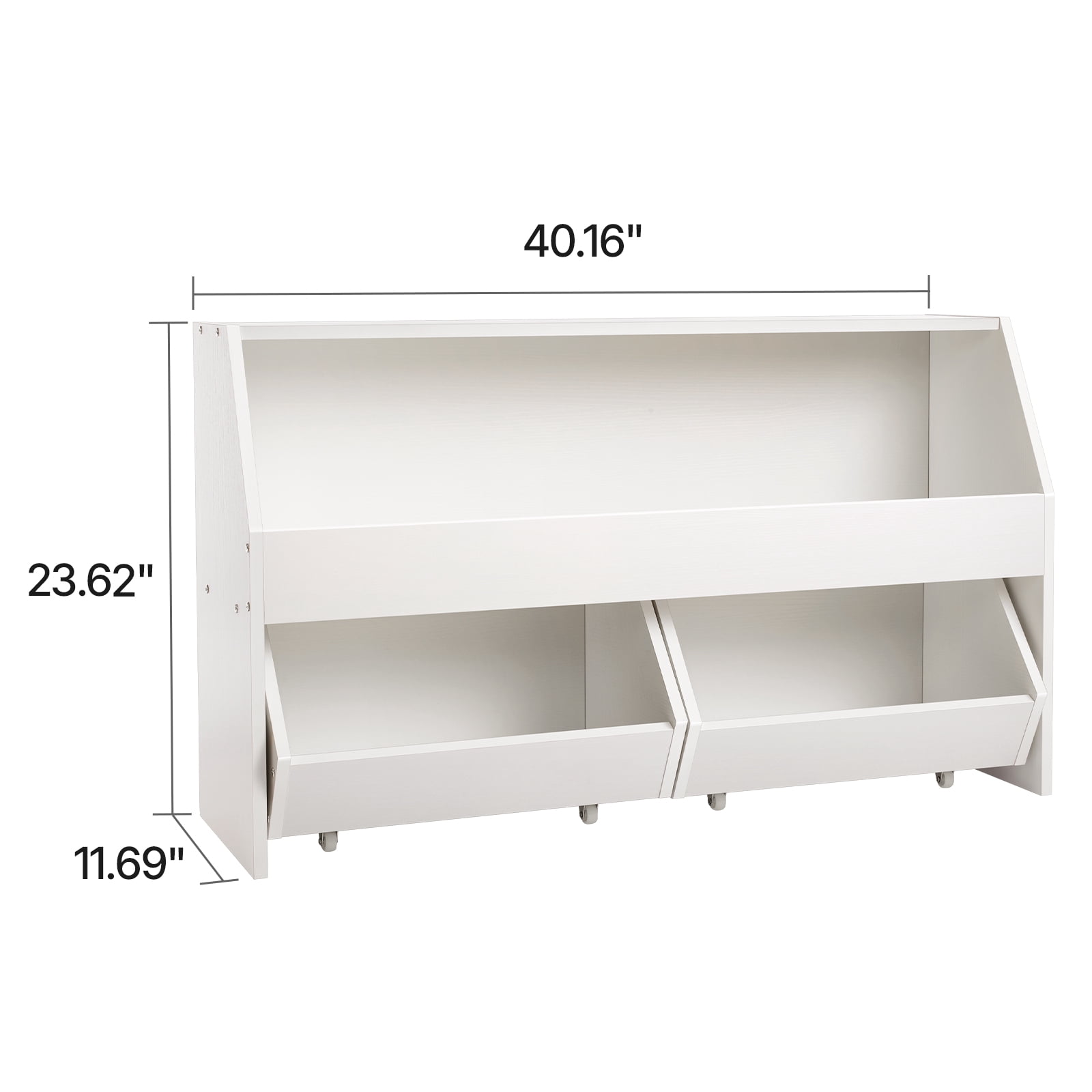 KFFKFF Wooden Kids Storage Organizer with Bookshelf, Toy Cabinet Featuring 2 Mobile Drawers, Ideal for Bedroom, Nursery, Living Room, Entryway, or Preschool, White
