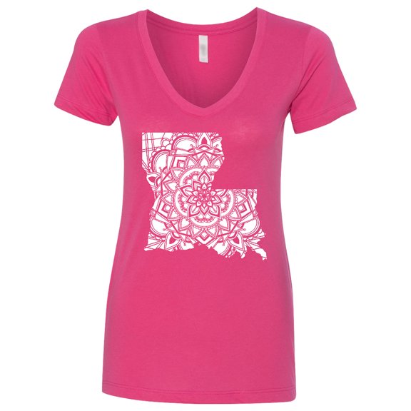 Inktastic Louisiana Silhouette Mandala Women's V-Neck T-Shirt
