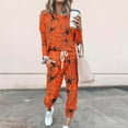 thumbnail image 2 of VBTAPA Happy Halloween Sweatsuit for Women 2 Piece Sets Cute Ghost Print Pullover Sweatshirt and Drawstring Elastic Waist Jogging Sweatpants Matching Outfits Dark Orange M, 2 of 6