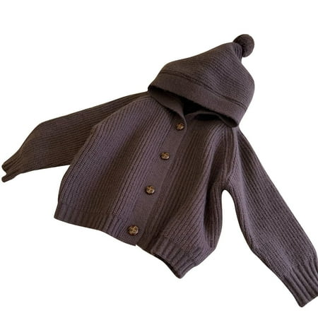 

LNWUY Toddler Baby Boy Girl Fall Winter Knitted Ribbed Sweater Button Down Cardigan Solid Color Warm Hooded Jacket Brown 2 Years