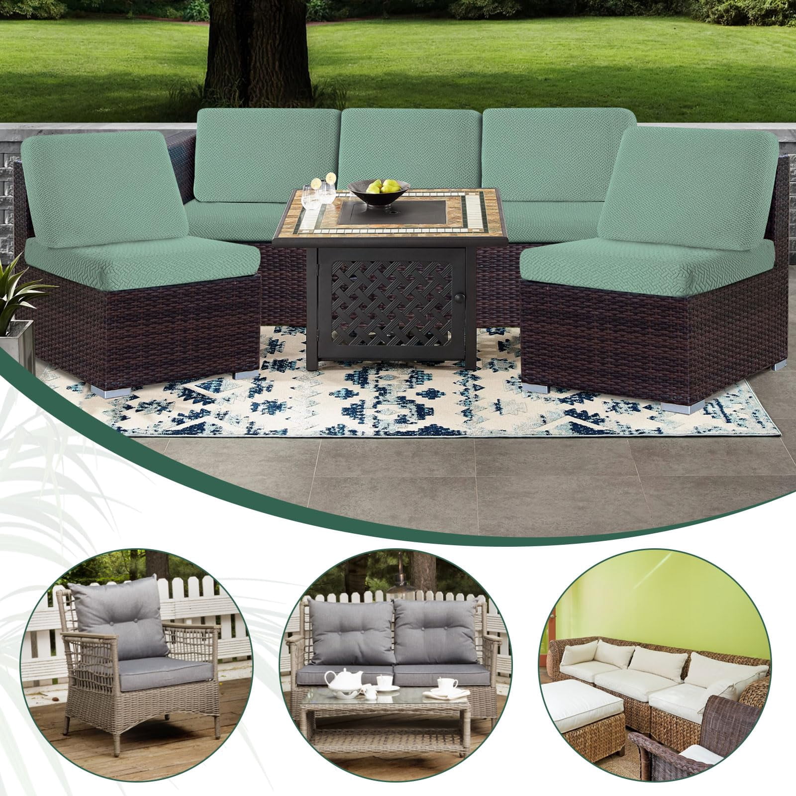 Patio Stretch Sofa Cushion Covers Outdoor Cushion Cover Replacement Couch Slipcover Sofa Seat Cover(Black, 6pcs)