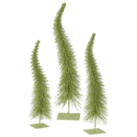 Set of 3 Lime Green Glitter Curved Artificial Table Top Christmas Trees - Unlit