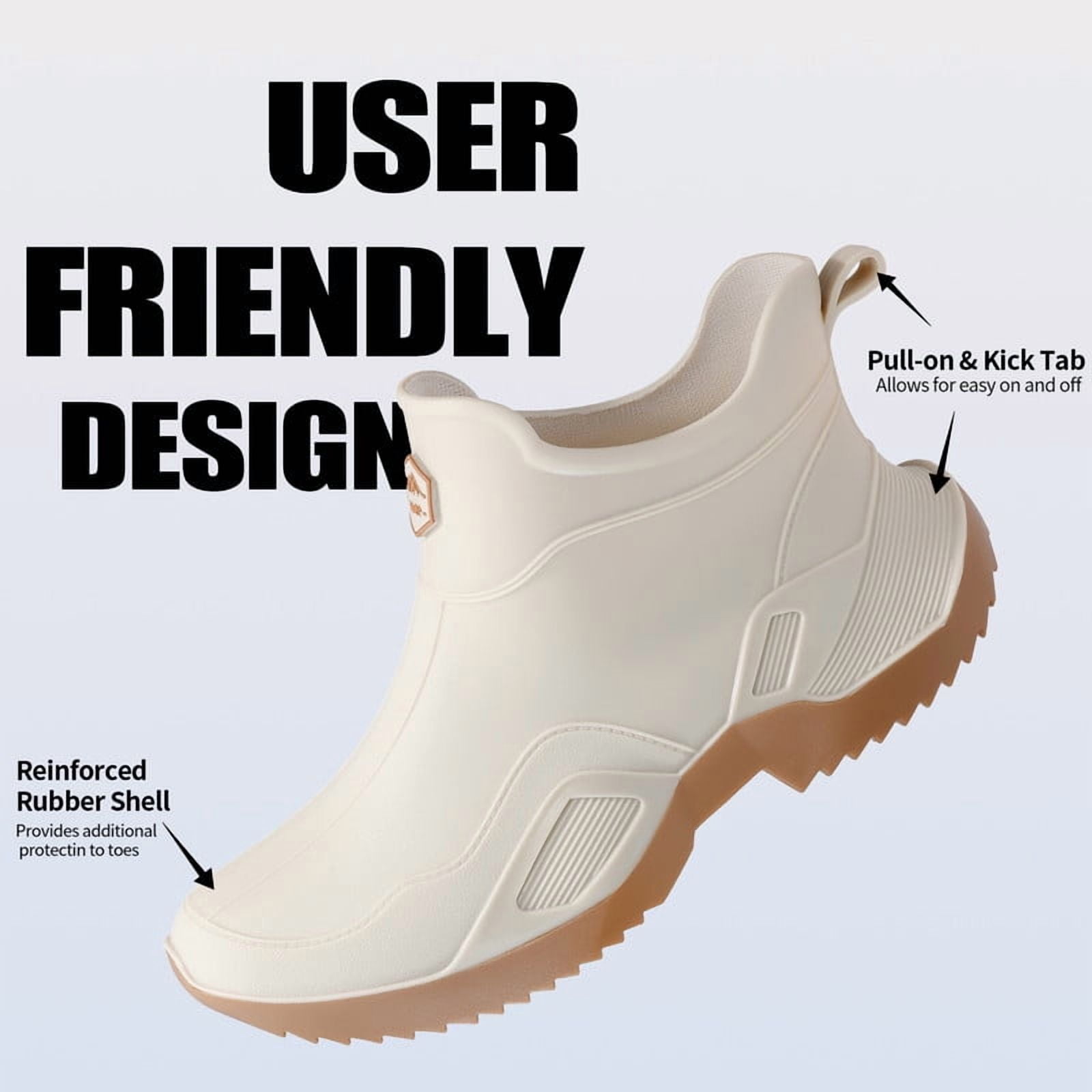 LAoutun Short rain boots women waterproof boots ankle Camping boots garden Boating white brown