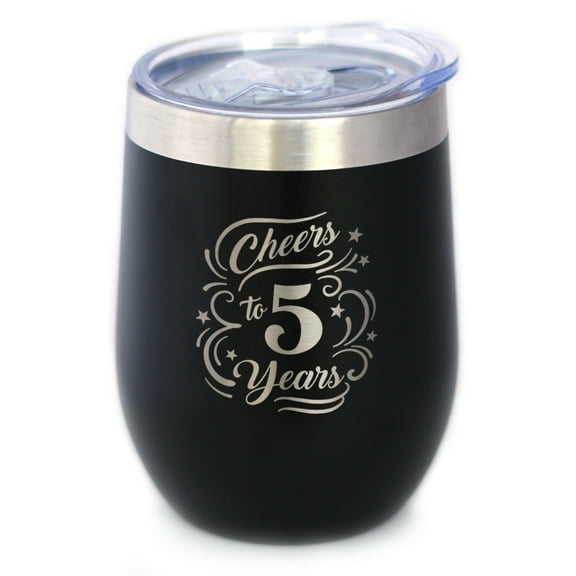 Bevvee Insulated Wine Tumbler 12 oz Cheers 5 Years Gifts for a 5th Anniversary Celebration Tumblers