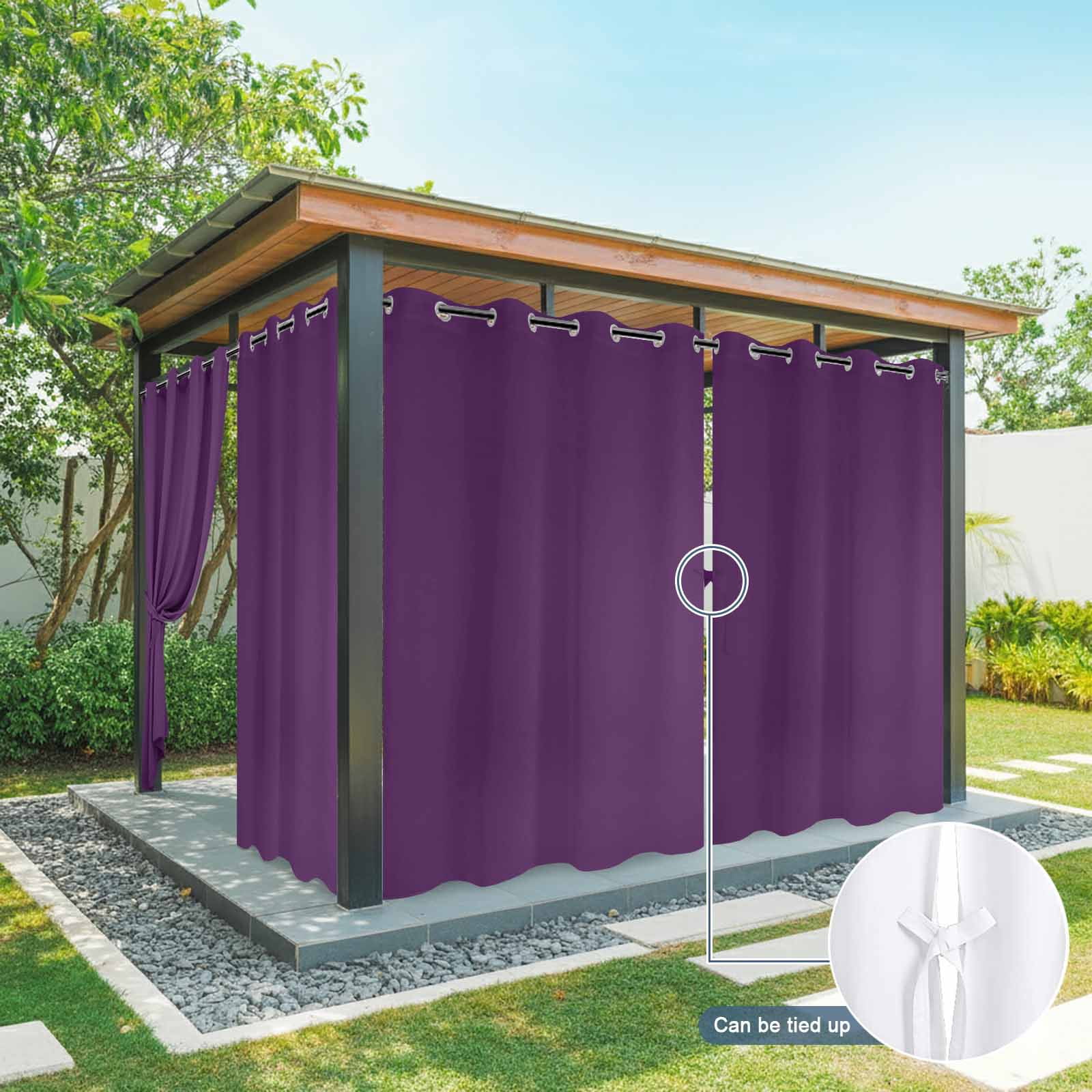 Solid Color Outdoor Curtains for Patio Waterproof, Purple Grommet Curtains for Porch Outside Privacy Drape for Gazebo Garden Pergola, 2 Panels, 54x108in