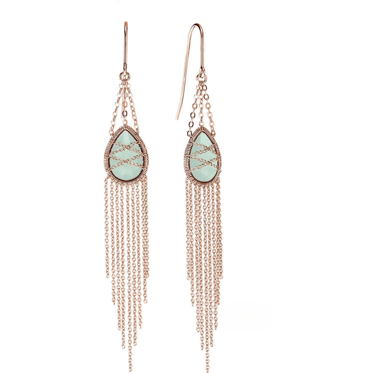 5th & Main Rose Gold over Sterling Silver Hand-Wrapped Drape Chain Hanging Teardrop Chalcedony Stone Earrings by Generic
