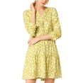thumbnail image 2 of INSPIRE CHIC Robe Décontractée à Manches Longues et Col en V à Fleurs pour Femmes avec Taille Cintrée, 2 of 6