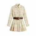 thumbnail image 4 of Women Vintage Plaid Mini Shirt Dresses Elegant Pleated Long Sleeve Button Down Dresses Collared A-Line Flowy Babydoll Dress, 4 of 6