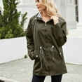 thumbnail image 2 of Homgro Women's Long Rain Coat Long Sleeve Trench Coat Soft Anorak Split Winter Hoodie Hooded Fitted Fall Zip Up Jacket Zipper Trenchcoat Olive 0-2, 2 of 4