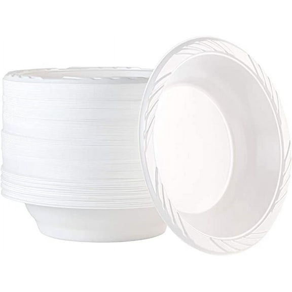 VeZee 18oz Medium Weight Disposable White Plastic Soup Bowls : Perfect for home, offices, parties, restaurants, and hotels : 200CT
