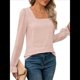 thumbnail image 3 of Blusas Tipo Túnica de Larga Abullonada con Cuello Cuadrado para Mujer, Estilo Casual y Moderno para Otoño Rosa S, 3 of 8
