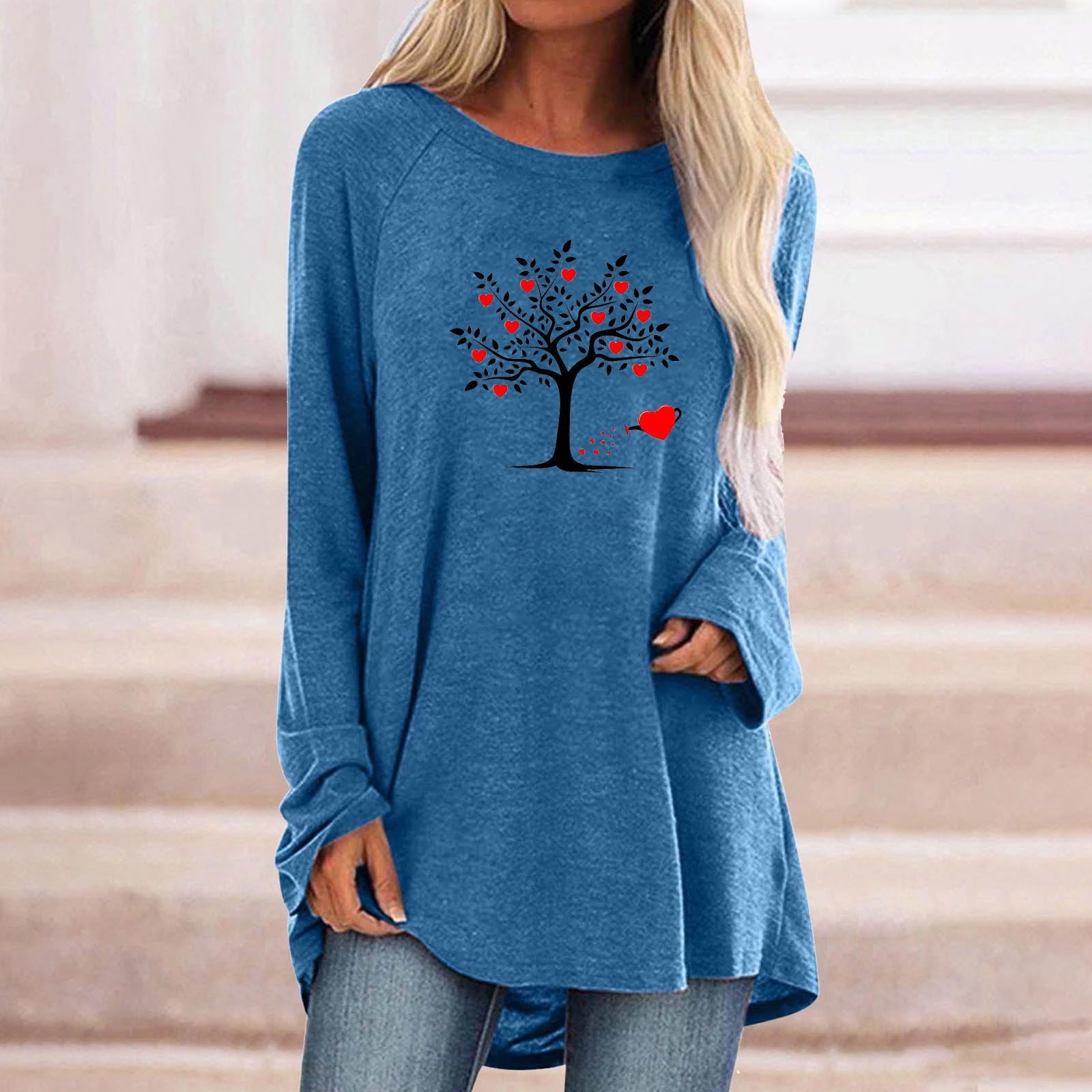 Women's Valentine's Day Buffalo Plaid Raglan Tee | Funny Love Heart Graphic Long Sleeve Shirt