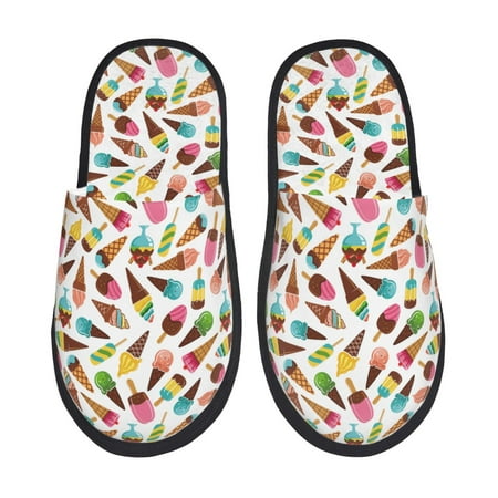 Balery Ice Cream Popsicles Slient Indoor Furry Fleece Comfort House Shoes Soft Non-Slip Home Shoes Cotton slippers House Slippers-- Large
