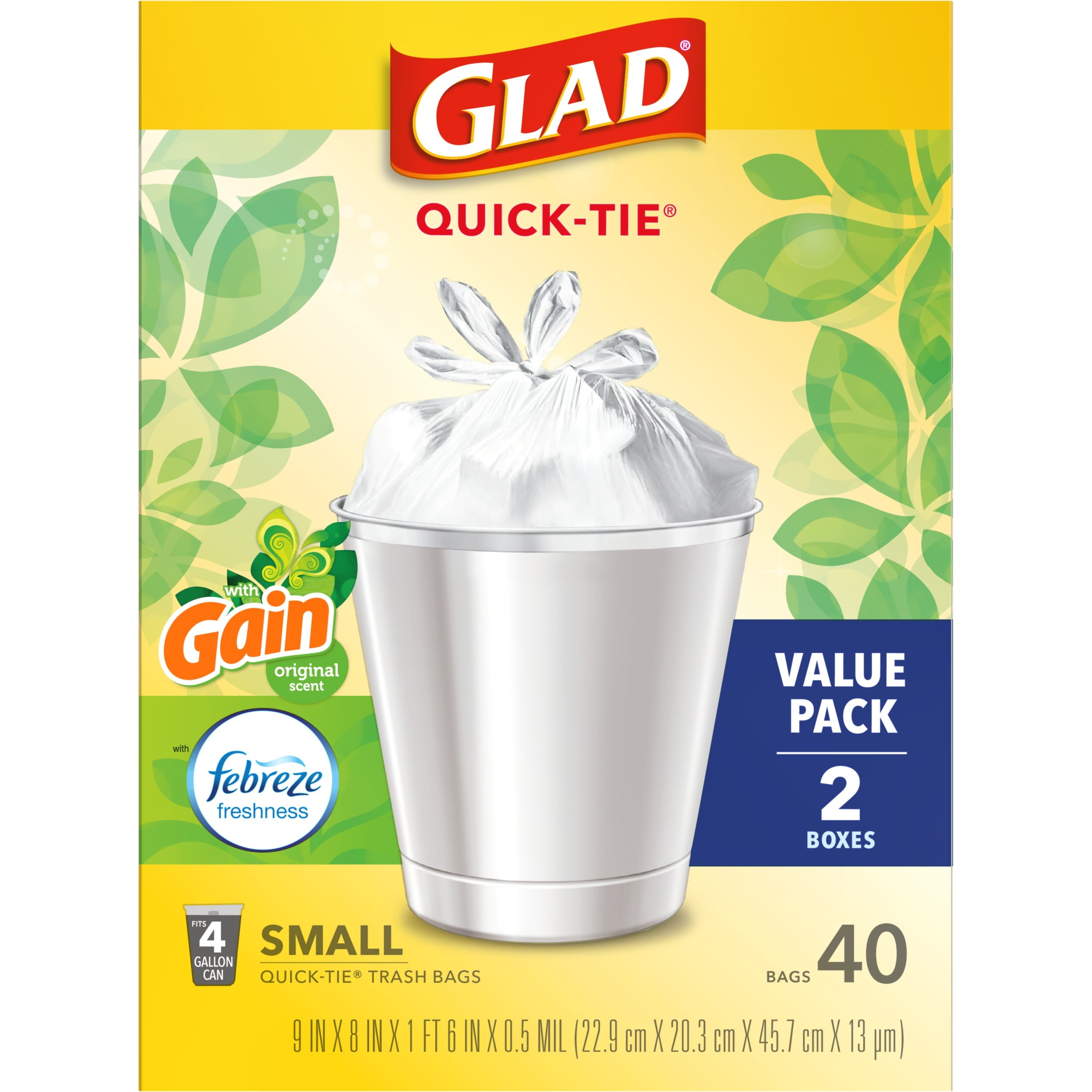 Glad Small Trash Bags, 4 Gallon, 40 Bags (Gain Original Scent, Febreze