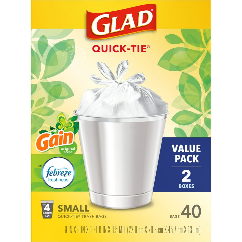 Glad Small Trash Bags, 4 Gallon, 40 Bags (Gain Original Scent, Febreze