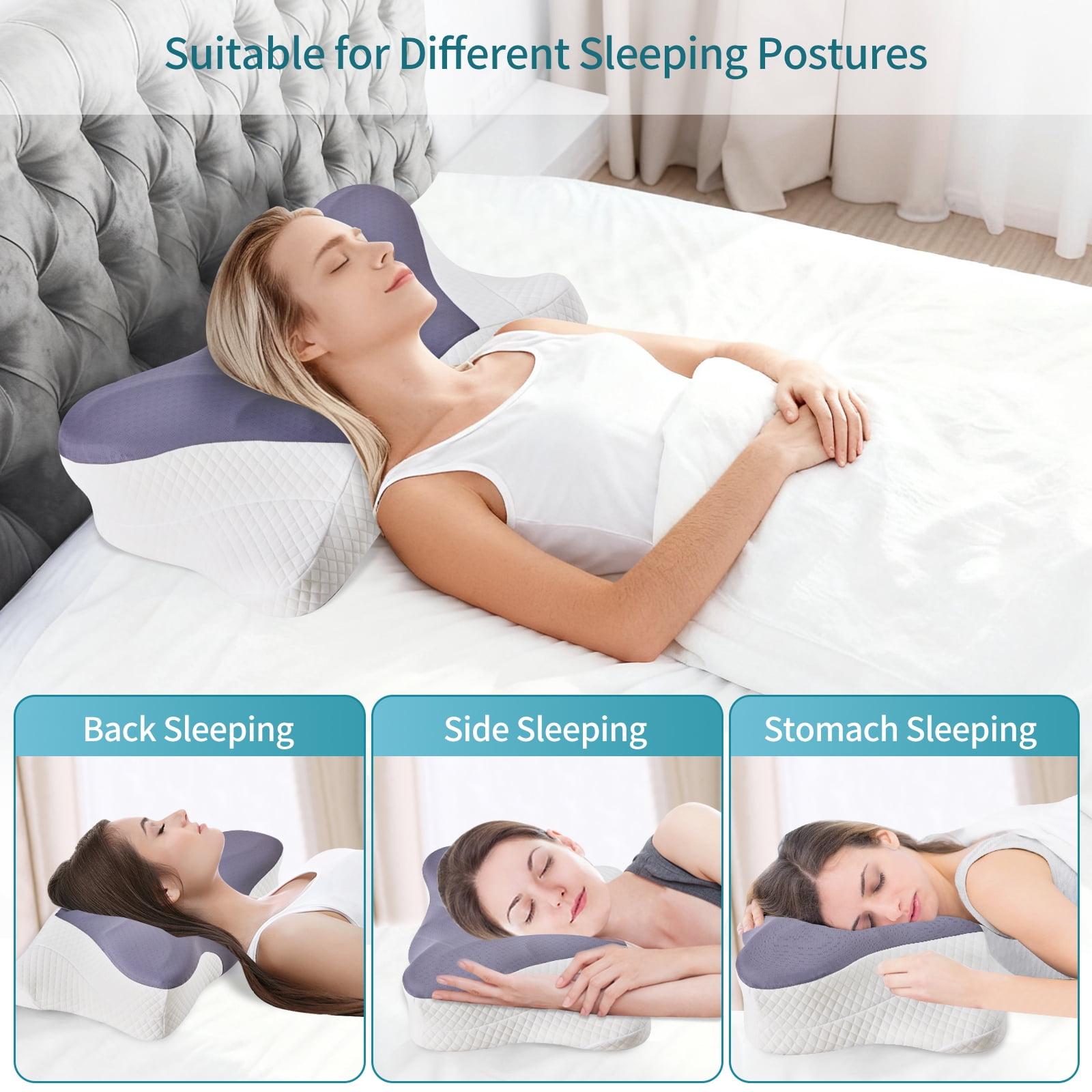 LIFERECORD Cervical Neck Pillow for Pain Relief, Ergonomic Memory Foam Pillow with Cooling Cover, Dual Height Orthopedic Contour Pillow for Side, Back, Stomach Sleepers