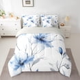 thumbnail image 2 of jejeloiu Blue Flower Floral 7pcs Bedding Comforter Set,Modern Aesthetic Art Queen Bedding Sets,Rustic Plant Queen Sheet Sets For Men Women,Breathable Home Decor Reversible, 2 of 8