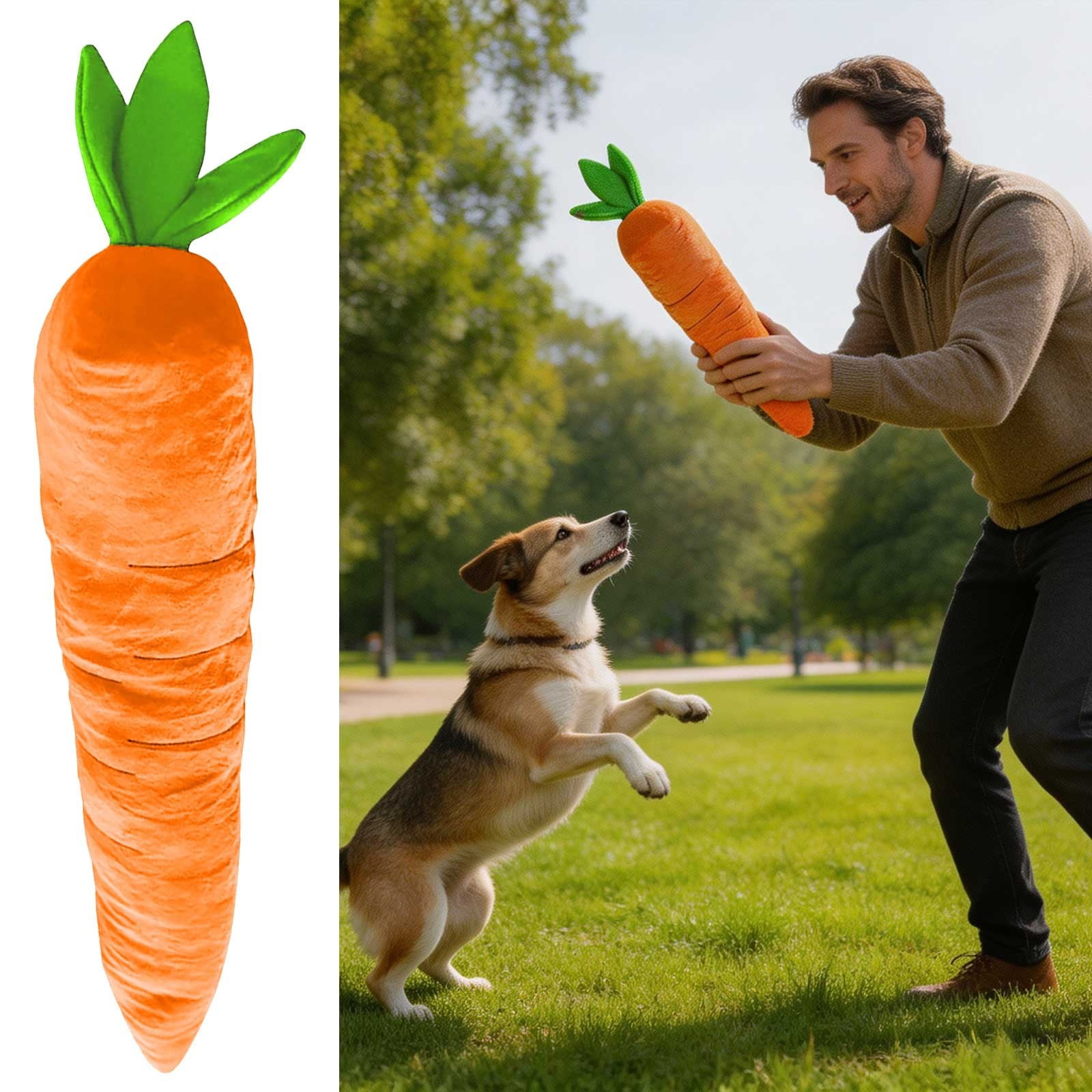 Carrot Dog Toy,Giant Carrot Dog Toy,Giant Carrot Dog Toy with Squeaker-100% Polyester Soft Plush Chew Toy for Small & Medium Dogs, Durable Design for Teething Puppies