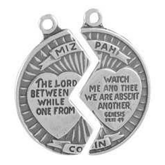 Sterling Silver 16" .8mm Box Chain 2 Piece Fit Together Mizpah Round Coin Pendant Necklace